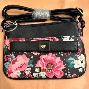 NWT Juicy Couture Slim Floral Crossbody Bag with Black Accents